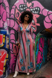 Vintage 70s Statement Jurk – Pink Blossom Edition Size: M/L