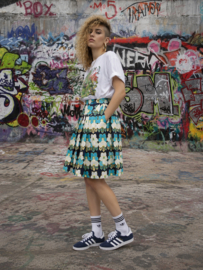 Falda Plisada Vintage con Estampado Floral Azul - SIZE: 36