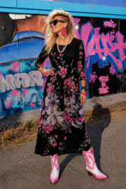 Vintage 70S Bloemenjurk met Tailleceintuur - Size: L