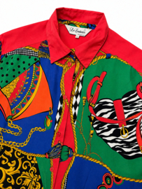 Vintage Statement Blouse – Kleurrijke 90s Luxe Print - Size: L