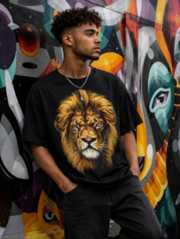 Camiseta Negra con Estampado de León - SIZE: XL