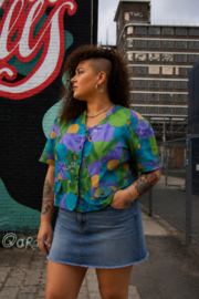 Blusa Vintage Años 80 | Estampado geométrico colorido - SIZE: 44/46