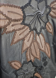 Vintage leren herfstjas met appliqué bloemen - Size M