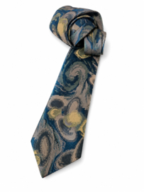 Vintage stropdas met artistiek jacquarddessin in blauw- en grijstinten