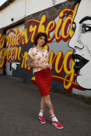 Romantische Bloemen Top in Crème & Rood - Size S
