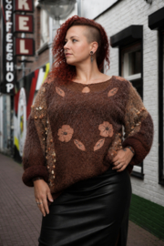 Vintage 80S Kunsttrui met Bloemenapplicaties - Size: XL / XXL