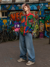 Vintage Statement Blouse – Kleurrijke 90s Luxe Print - Size: L