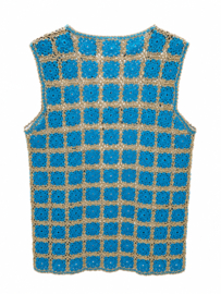 Gehaakt Gilet Turquoise & Goud – Handgemaakt Statement Piece -m Size: S