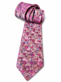 Vintage stropdas met artistieke bloemenprint in roze- en paarstinten