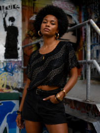 Vintage Zwarte 90S Top met Gouden Details - Size: S