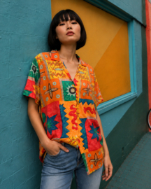 Vintage Blouse met Kleurrijke Retro Print - Size 40