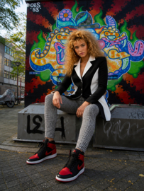 Elegante 80S Zwart-Witte Dames Blazer - Size: M/L