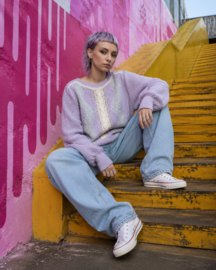 Vintage 80s Pastel Kabeltrui – Zachte Retro Knit met Oversized Fit - Size: S