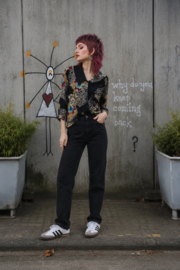 90s Blouse met Statement Kraag & Abstracte Bloemenprint - Size 40