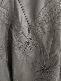 Vintage Leren  80SJas met Bloemapplicaties- Size M