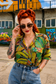 Vintage Blouse met Kleurrijke Tropical Print - Size: 40