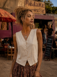 Vintage Geborduurde Linnen Look Top - Size: XL