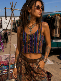 Top Crop Boho de Rayas Multicolor con Botones - S/M