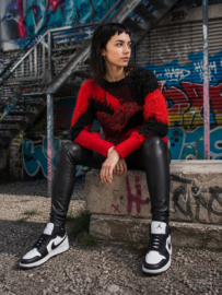 Vintage Statement Trui – Rood & Zwart met 80s Flair - Size:S