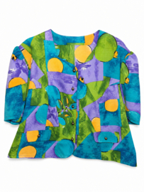 Vintage jaren 80 blouse | Kleurrijke geometrische print - Size: 44 / 46