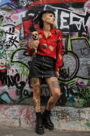 Vintage Statement Blouse – Rouge Parfum Print Size: 38