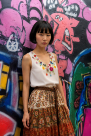 Vintage Geborduurde Top met Bloemendetail - Size: 40