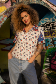 Vintage 80s Patchwork Blouse – Kleurrijke Retro Eyecatcher - Size: 38