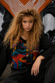 Vintage 80s Blouse – Grafische Statement Print Size 38