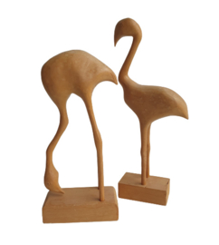 VINTAGE HOUTEN BEELDJES FLAMINGO