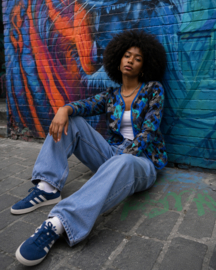 Vintage Geometrisch Jacket – 80s Statement Piece in Blauw & Turquoise - Size: S