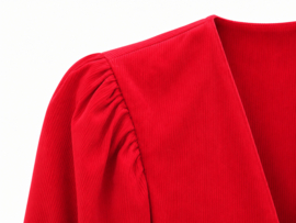 Rode corduroy bolero met pofmouwen - Size:S