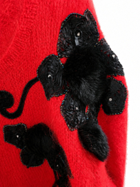 Jersey Vintage Rojo con Aplicaciones Florales – Una Verdadera Pieza Statement - SIZE: L