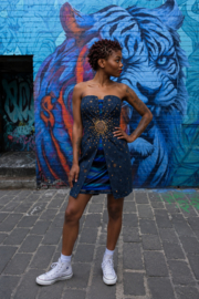 90s Denim Glam Jurk met Pailletten & Statement Details - Size:38