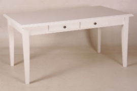 Creme eettafel, country look met tapse poot, 90 x 200 cm