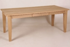 Eiken eettafel met tapse poot en lade, 90 x 200 cm