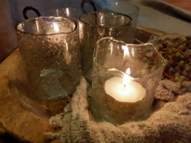 Windlicht Belletjes, Grijs Glas