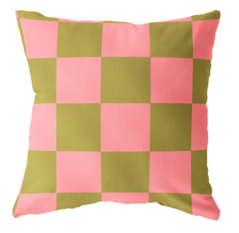 Buitenkussen "Geblokt" 40x40 cm | lime roze