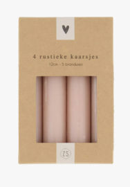 Zusss - 4 Rustieke kaarsjes 12 cm terra roze