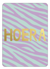Kassaplan A6 Ansichtkaart "Hoera" | lila + mint