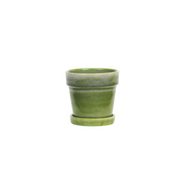 Madam Stoltz Reactive Glazed Ceramic Flowerpot with saucer medium | green