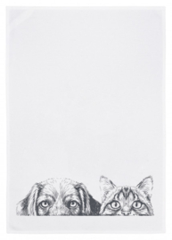 Theedoek "Dog and cat" | grijs