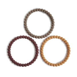 Mushie Siliconen Bracelet 3pack berry marigold kha  | siliconen bijtring armband bruinting Bes Goudsbloem Kaki