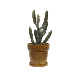 Madam Stoltz Reactive Glazed Ceramic Flowerpot with saucer medium | mustard