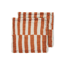 HKliving 70's Napkins set van 2 "tangerine" gestreept