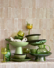 HKliving The emeralds: ceramic bowl on base / Smaragd groene schaal op voet L