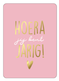 Kassaplan A6 Ansichtkaart "Hoera jij bent jarig" | roze