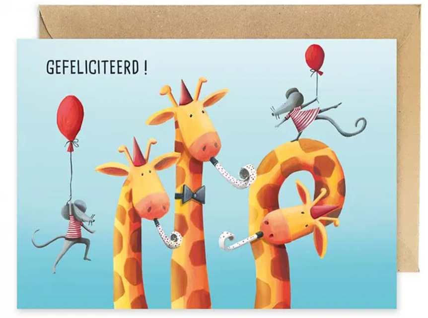 Wenskaart Giraffen Gefeliciteerd