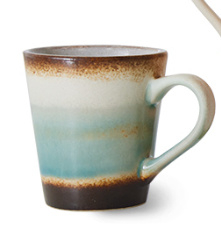 HKliving 70's Ceramics Espresso mugs "Retro" | licht met zwarte onderrand