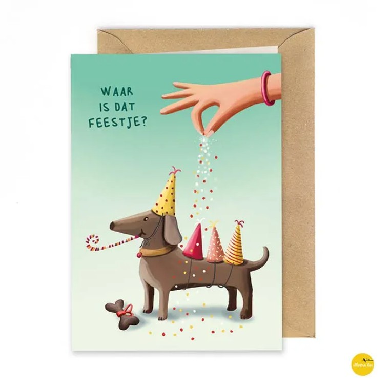 Wenskaart Waar is dat feestje