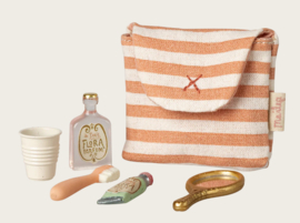 Maileg Toothbrush set in bag Mouse | coral stripe